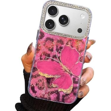 Imagem de I-MGAE-IN-AR Capa compacta para iPhone 17 Pro com design de borboleta, moldura de proteção de lente de câmera de diamante 3D, capa protetora de TPU macia e macia à prova de choque para mulheres