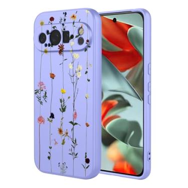 Imagem de OEURVQO Capa artística para Google 9 Pro, capa de silicone líquido de toque macio com forro fofo, compatível com carregamento sem fio, capa protetora para Google Pixel 9 Pro, roxo elegante