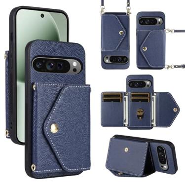 Imagem de Dibosom Capa carteira minimalista para Google Pixel 10 Pro XL com alça de ombro, 6 compartimentos para cartões, fina e fina, suporte para cartão de crédito de couro PU, capa de telefone para Pixel10