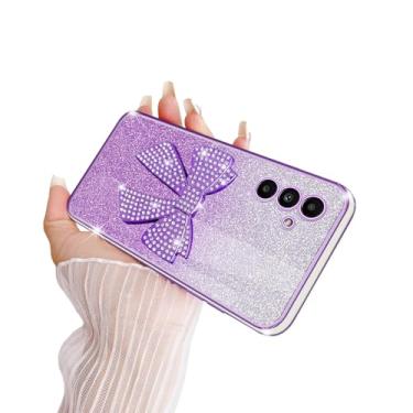 Imagem de TSAYGFK Compatível com Samsung A13 5G, capas para Galaxy A04S para meninas e mulheres, cristal TPU macio, brilhante, fofo, glitter, laço 3D com cordão, capa protetora à prova de choque para A13 5G