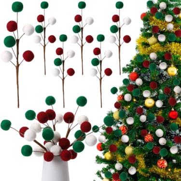 Imagem de Newwiee 6 peças de palheta de árvore de Natal de 11,8 polegadas feltro enfeite de Natal esferas, palheta de lã, ramo de árvore de Natal, enfeite de bola para decoração de guirlanda, decoração de festa