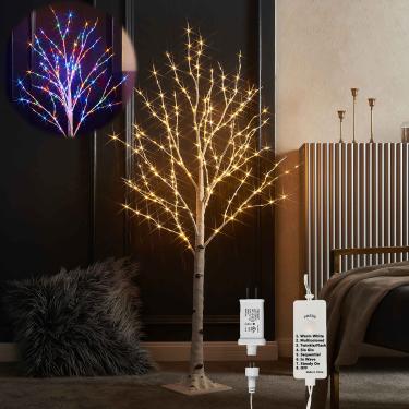 Imagem de LITBLOOM Plugue de árvore de bétula de galho iluminado com 8 funções, 1,2 m, 200 luzes LED multicoloridas e brancas quentes para decoração de casa e Natal