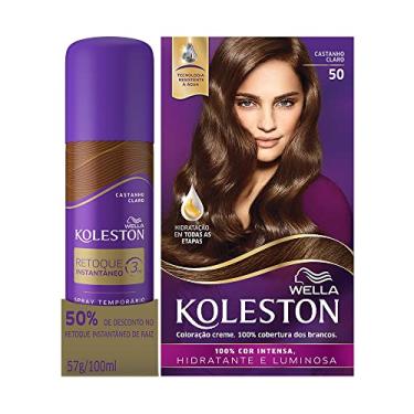 Imagem de Kit Koleston Tinta de Cabelo Castanho Claro 50 e Retoque Instantâneo Spray Castanho Claro 100ml, Conjunto de 2 peças