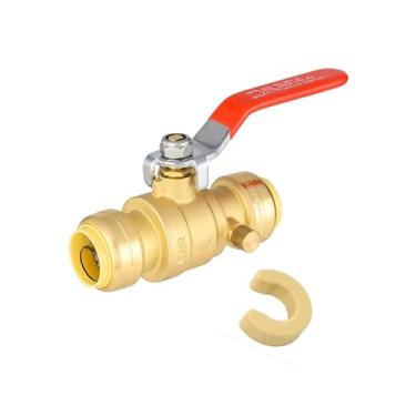 Imagem de EFIELD Válvula esférica de porta completa push-fit de 1/2 polegada com dreno, ferramenta de clipe de desconexão, certificado UPC, (PF-VALVE068-1PCS)