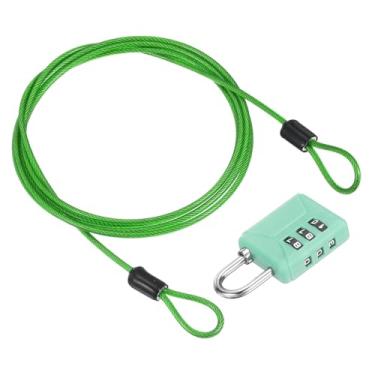 Imagem de PATIKIL Cabo de aço de segurança de 1,5 m (150 cm) com trava de combinação de 3 dígitos, 1 conjunto de cadeado de viagem revestido de PVC corda de arame de segurança laço duplo para mala de bagagem