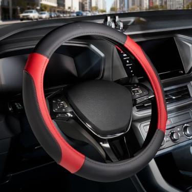 Imagem de FLORICH Capa de volante de carro, capas de volante de couro de microfibra com forro antiderrapante, protetor de volante de carro elástico respirável, tamanho padrão universal de 35 a 38 cm