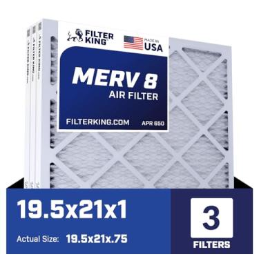 Imagem de Filter King Filtro de ar 19,5 x 21 x 1 | Pacote com 3 | Filtros de forno A/C plissados MERV 8 HVAC | Feito nos EUA | Tamanho real: 19,5 x 21 x 1,90 cm