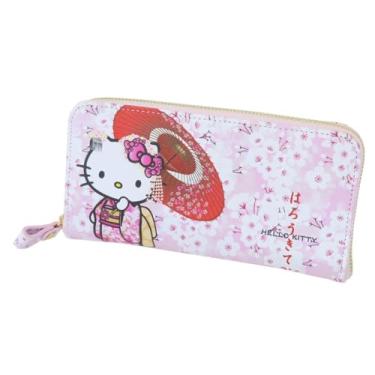Imagem de ヤスダ通商 Carteira da série padrão japonês, zíper terrestre, fecho de terra Hello Kitty, flores de cerejeira e guarda-chuvas, H100×L200×D30mm, 4580122513092