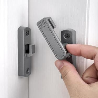 Imagem de INIRET Travas de porta de celeiro, trava de portão ajustável de 90/180 graus, trava de porta de ângulo reto de liga de zinco, ferragens de trava de porta dobrável, trava de segurança de porta