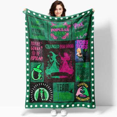 Imagem de Cobertor de flanela vintage verde bruxa 127 cm x 101 cm, vassoura de presente do mal, chapéu Elphaba Glinda, cobertor terrestre mágico para todas as estações, cobertor macio e aconchegante para