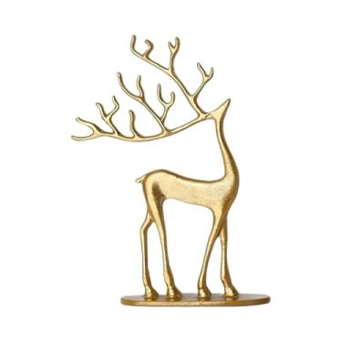 Imagem de Wswqop Estatueta de Rena, Decoração de Natal, Escultura de Rena, Centro de Mesa, Estatuetas de Natal Modernas para Decoração de Casa e Ambientes Internos, S Gold