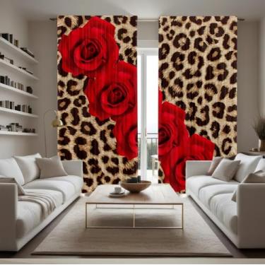 Imagem de DOTOOMA Cortinas de janela de flores de leopardo para dia dos namorados, rosa, vermelha, floral, quarto de bebê, sala de estar, decoração de janela, suprimentos de tecido de poliéster, 104 x 203 cm, 2