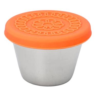 Imagem de Recipiente de aço inoxidável pequeno, copo portátil à prova de vazamento para molhos de salada, óleos essenciais, 70ml, seguro para máquina de lavar louça (Tampa Laranja)