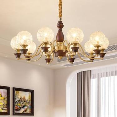 Imagem de Luminária pendente francesa retrô em madeira maciça e lustre de luxo vintage americano – Iluminação de espectro total com proteção para os olhos | Ideal para sala de estar, sala de jantar e