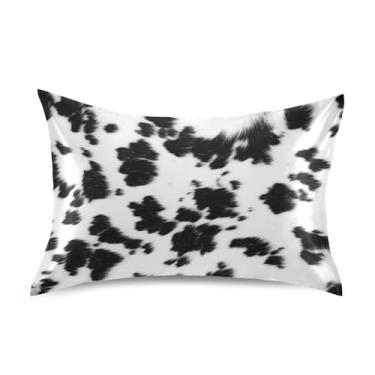 Imagem de Blueangle Fronha de cetim padrão de couro preto branco para cabelo e pele, fronha de seda, tamanho Queen (50,8 x 76,2 cm) - Capas de almofada de cetim refrescantes com fecho de envelope (536)