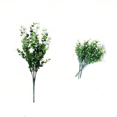 Imagem de 2 peças de arbusto de eucalipto artificial resistente aos raios UV – Planta de plástico falso realista com folhagem verde, jardim de baixa manutenção, varanda ou arbustos de janela (decoração o ano