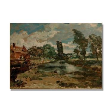 Imagem de NHLDZYH Impressão em tela estilo John Constable, (sem título 36), painel de tela de paisagem romântica, decoração de parede com tema de natureza para quarto ou escritório. 70 x 98 cm. Somente tela