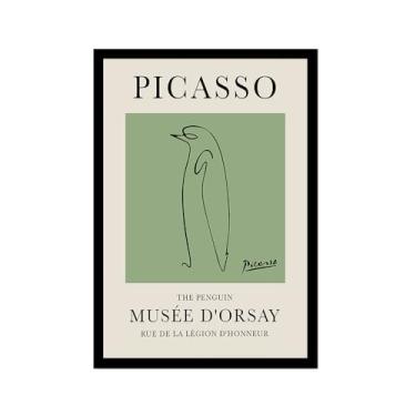 Imagem de Impressão em tela verde sálvia Pablo Picasso animais esboço arte de parede gato cão pássaro cavalo impressão linha abstrata desenho pôsteres para quarto casa escritório decoração (SKU10,16x24") (40 x