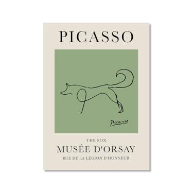 Imagem de Impressão em tela verde sálvia Pablo Picasso animais esboço arte de parede gato cão pássaro cavalo impressão linha abstrata desenho pôsteres para quarto casa escritório decoração (SKU16,20.3x30.5 cm =