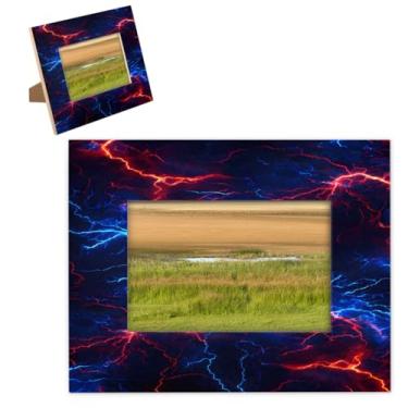 Imagem de hongjinglin Porta-retrato de 28 x 35,5 cm de madeira, relâmpago, vermelho, azul, psicodélico, com tapete para parede e mesa, para decoração de casa e amigos da família, ideias de presente de casamento