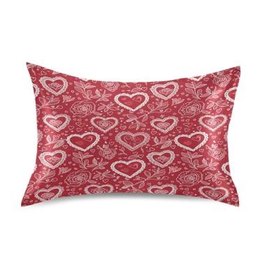 Imagem de SEHANY Capas de almofada de seda para cabelo e pele para o Dia dos Namorados, capas de almofada de cetim respiráveis macias e refrescantes com fecho de envelope, tamanho king (50,8 x 101,6 cm)