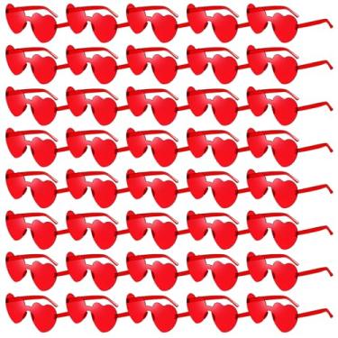 Imagem de 40 peças de óculos de sol sem aro em formato de coração a granel cor vermelha sem moldura, óculos de festa coloridos para mulheres