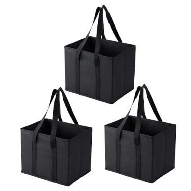 Imagem de VENO Pacote com 3 sacos de compras reutilizáveis, sacolas de compras para mantimentos, bolsa utilitária com alças e fundo rígido, organizador de carrinho de compras dobrável, multiuso, resistente,