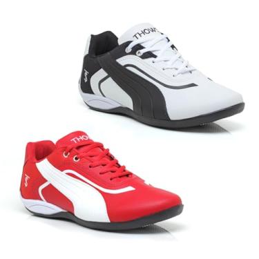 Imagem de Kit 2 Chuteiras Masculina Futsal Esportiva Com Solado Costurado Resistente Confortável (Branco/Preto E Vermelho, BR, Adulto, Numérico, 38)