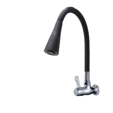 Imagem de torneira cozinha parede preta flexível Duplo Jato Cone 1/4 de Volta (preto/parede/ 360°)