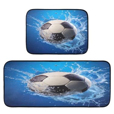 Imagem de Wassud Bola de futebol em água, respingos, tapetes de cozinha para chão, decoração de casa, tapetes de cozinha acolchoados, antifadiga, tapete de cozinha, antiderrapante, lavável, itens essenciais de