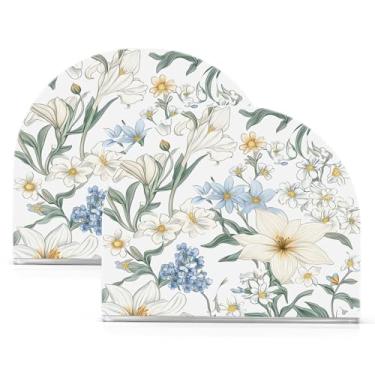 Imagem de Wassud Porta-guardanapos de acrílico Fresh Flowers, dispensador de guardanapos de papel moderno em forma de U para mesa, cozinha, sala de jantar, bancada 2 peças (comporta 50-60 guardanapos)