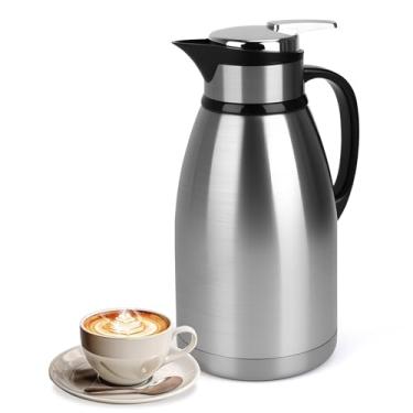 Imagem de ShineMe Garrafa de café com isolamento de 2 litros, panela de café de aço inoxidável para manter o calor, dispensador de água quente e café a vácuo de parede dupla com tampa hermética, retenção de