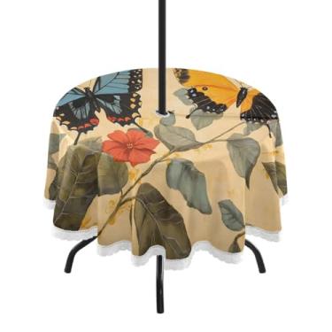 Imagem de CEBUGI Toalha de mesa redonda para uso externo, borboleta, impermeável, com furo Umberlla, capa de mesa lavável para pátio, cozinha, sala de jantar, 152 cm