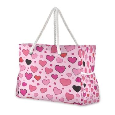 Imagem de Wassud Bolsa de praia bonita em forma de coração grande bolsa de praia para mulheres, impermeável, à prova de areia, bolsa de viagem com zíper e bolso para piscina academia acampamento