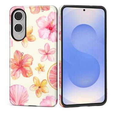 Imagem de DAIZAG Capa para Samsung Galaxy S25 Edge, linda capa de telefone para meninas e mulheres, capa protetora resistente a arranhões à prova de choque - flores de concha de hibisco