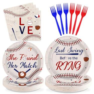 Imagem de Greencian 96 Pcs Baseball Bachelorette Party Decorations Disposable Last Swing Before the Ring Paper Plates and Napkins Women Sports Themed Tableware Set for Bridal Shower Engagement Wedding Supplies