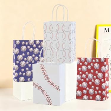 Imagem de 86 V THE BUTCHER Pacote com 12 sacos de lembrancinhas de festa de beisebol - 4 designs sortidos, sacos de lanche e petiscos de papel kraft marrom para equipe de beisebol, fãs, suprimentos de festa