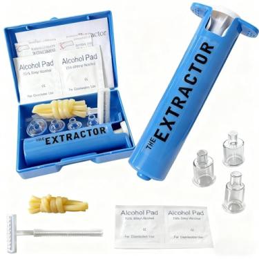 Imagem de Kit de bomba de sucção extratora – Primeiros socorros de emergência para picadas de cobra e inseto, bomba de vácuo reutilizável com 4 ventosas, lenços umedecidos com álcool, lâmina, torniquete e fita