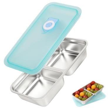 Imagem de BraMccer Recipientes reutilizáveis de lanche com compartimento duplo, recipientes de lanche de metal com tampas, caixa de lanche de aço inoxidável para crianças (1 casal)