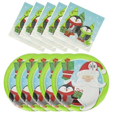 Imagem de Conjunto de 120 pratos e guardanapos de rena, pinguim e Papai Noel! Pratos grandes de 22 cm - pratos pequenos de 17,4 cm - guardanapos pequenos de 25 x 24,8 cm (desdobrados) - Pratos de força premium!