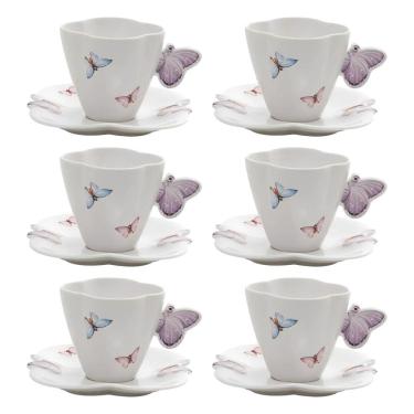 Imagem de Conjunto 06 Xícaras de Chá de Porcelana Borboletas 200ml Wolff