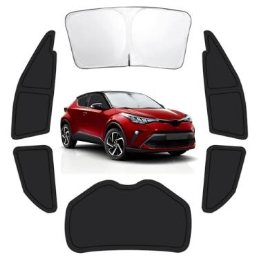 Imagem de 6 peças de persianas de janela de carro para Toyota C-HR 2018-2023, capas de janela para janelas traseiras laterais CHR, conjunto completo de proteção de privacidade para-sol de carro com bloqueio UV