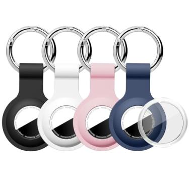 Imagem de Linsaner Suporte atualizado para AirTag com capa limpa cobertura total chaveiro para AirTag, silicone para AirTags, pacote com 4 para Apple Holder GPS Tracker Item Tag Finders, preto/azul/rosa/branco