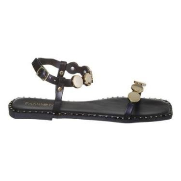 Imagem de Sandalia Rasteira Com Bolas Douradas Tachas Casual Blogueira-Feminino