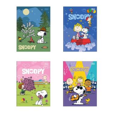 Imagem de Kit c/4 Cadernos Brochura Capa Dura Universitário Snoopy 80 Folhas