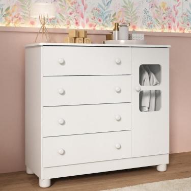 Imagem de Cômoda Infantil 95cm 1 Porta Com Vidro E 4 Gavetas Sol Multimóveis MP4422 Branco