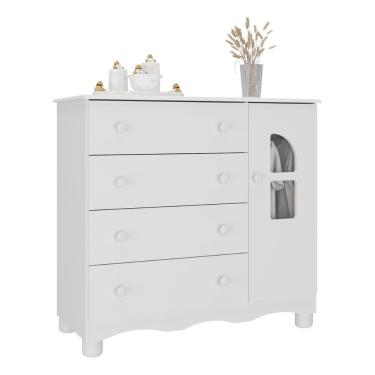 Imagem de Cômoda Infantil 95cm 1 Porta Com Vidro E 4 Gavetas Aurora Multimóveis MP4499 Branco