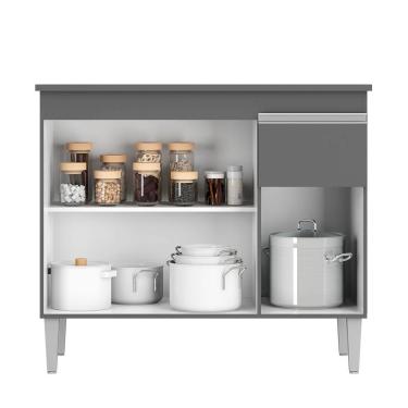 Imagem de Balcão Cozinha Com Tampo 100cm 3 Portas Taylla A01 - D'rossi Cor Cinza