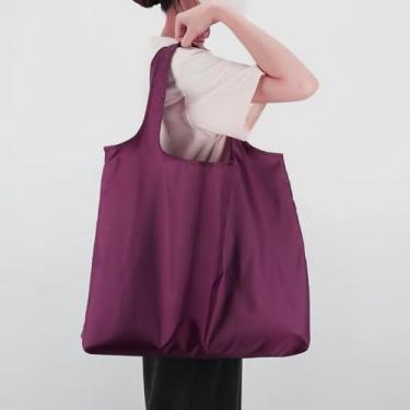 Imagem de Bolsa de compras grande dobrável, à prova d'água, reutilizável, bolsa de compras, sacolas de nylon, A8-vinho tinto, Medium
