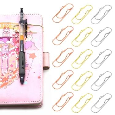 Imagem de Zrwcvxy Clipes de caneta de metal colorido, pacote com 15 suportes de clipe de papel para cadernos e papéis, acessórios de planejador, material de escritório escolar (5 dourados, 5 prateados, 5 ouro
